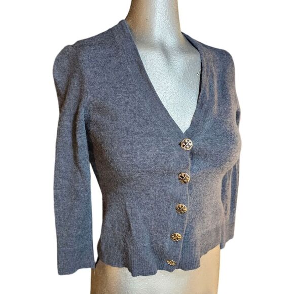 Tory Burch Grey Merino Wool Cardigan - Picture 1 of 11